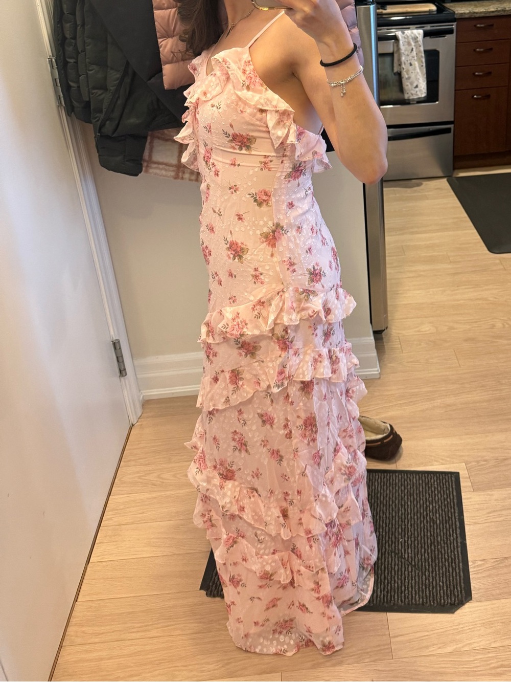 Floral Ruffle Slip Dress - Pink - Picture 5 of 5